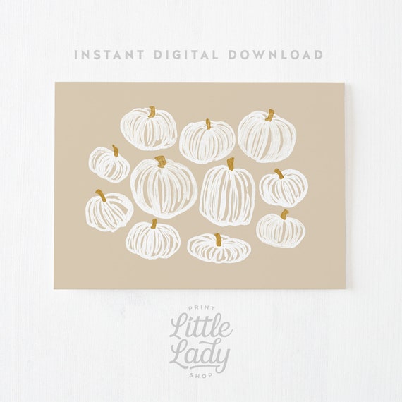 Neutral Halloween Pumpkin Art Print, Beige Fall Decor