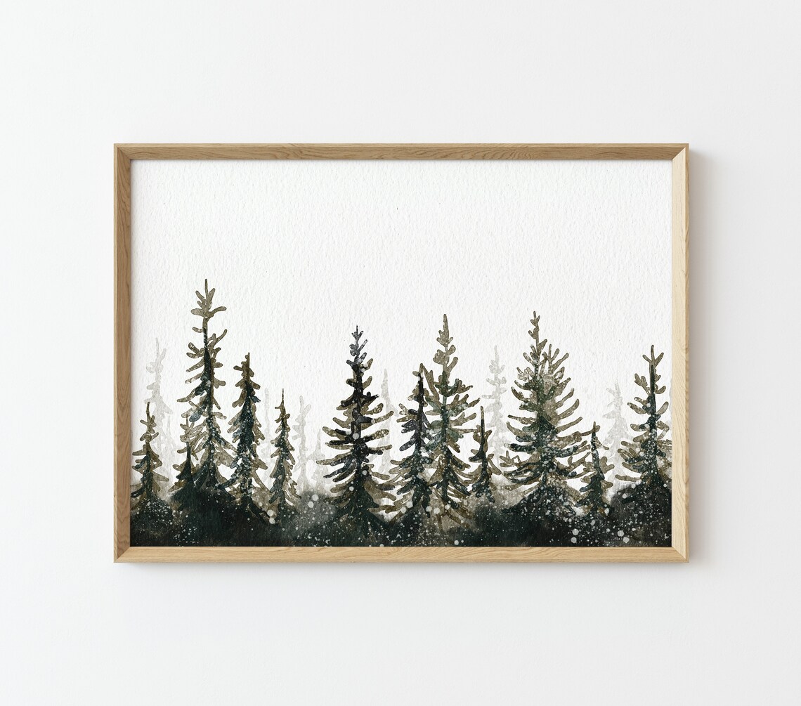 Winter Trees Watercolor Landscape Art Print - Image 2