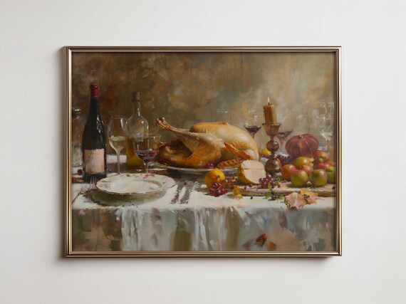 Autumn Thanksgiving Still Life, Vintage French Country Kitchen Art Print