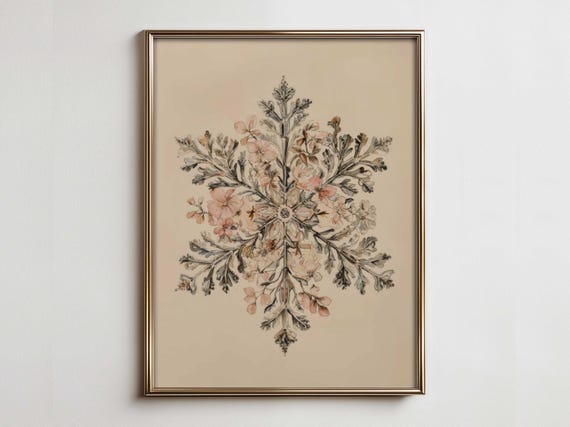 Watercolor Snowflake Scandinavian Christmas Art Print