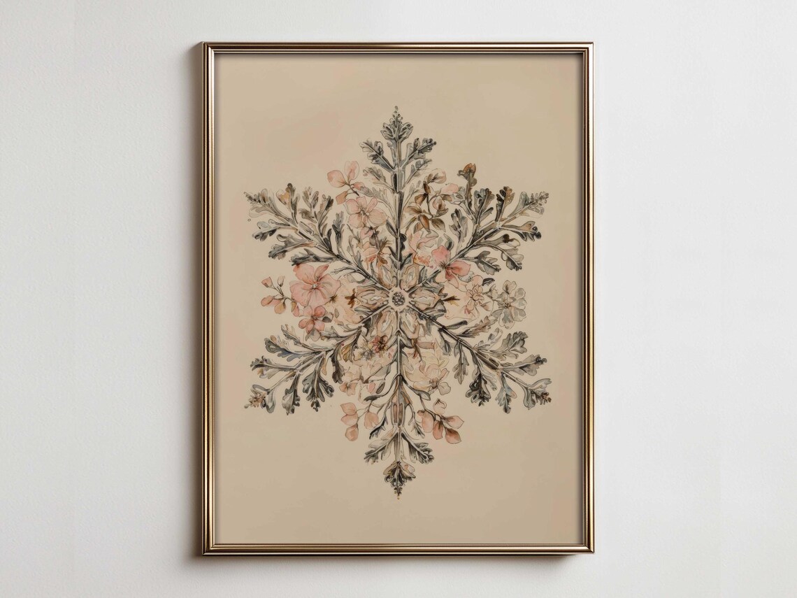 Watercolor Snowflake Scandinavian Christmas Art Print