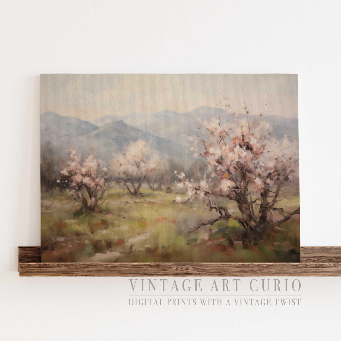 Spring Blossom Orchard Impressionist Mountain Landscape Print