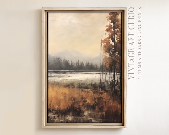 Warm Autumn Landscape Painting Vintage Rustic Fall Art Print Country Decor
