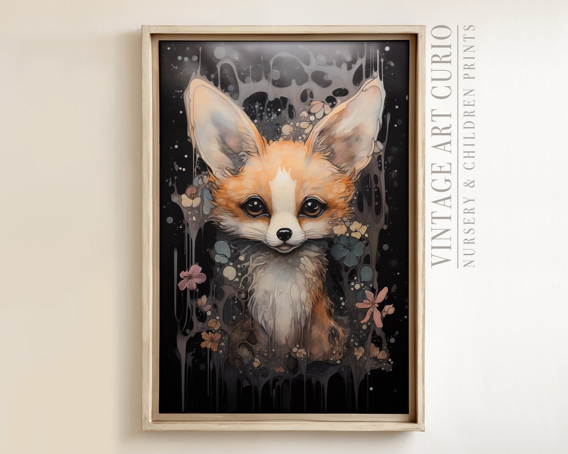Vintage Fox Art Print Rustic Nursery Decor