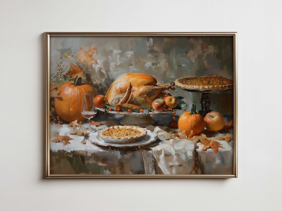 Autumn Thanksgiving Still Life Farmhouse Wall Art Vintage French Country Kitchen For Fall Decor Maximalist With Vibe