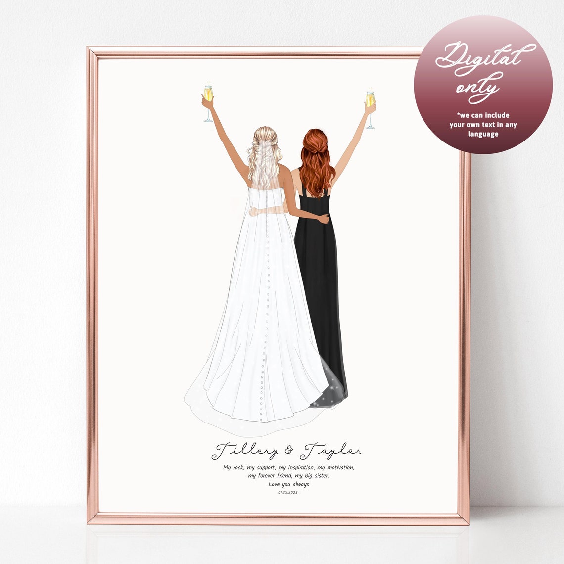 Best Friends Portrait Bride And Sister Of The Bride Bride And Bridesmaid Gift Maid Of Honour To My Sister Marriage Gift Wedding Gift
