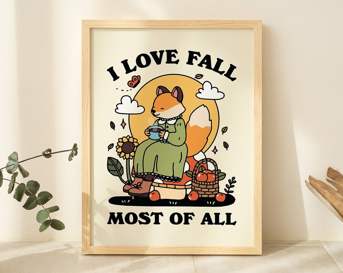 Retro Autumn Wall Decor Cute Fox Cosy Print I Love Fall Quote Prints Cute Posters Animal Prints Classroom Print Wall Art Fall Decor