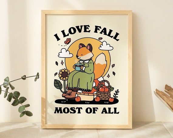 Retro Autumn Wall Decor Cute Fox Cosy Print I Love Fall Quote Prints Cute Posters Animal Prints Classroom Print Wall Art Fall Decor