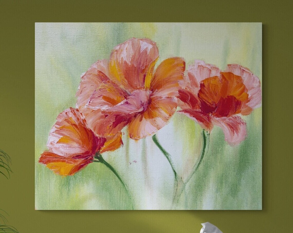 Orange Red Poppy Flowers Oil Painting Botanical Floral Art Poster - Image 3