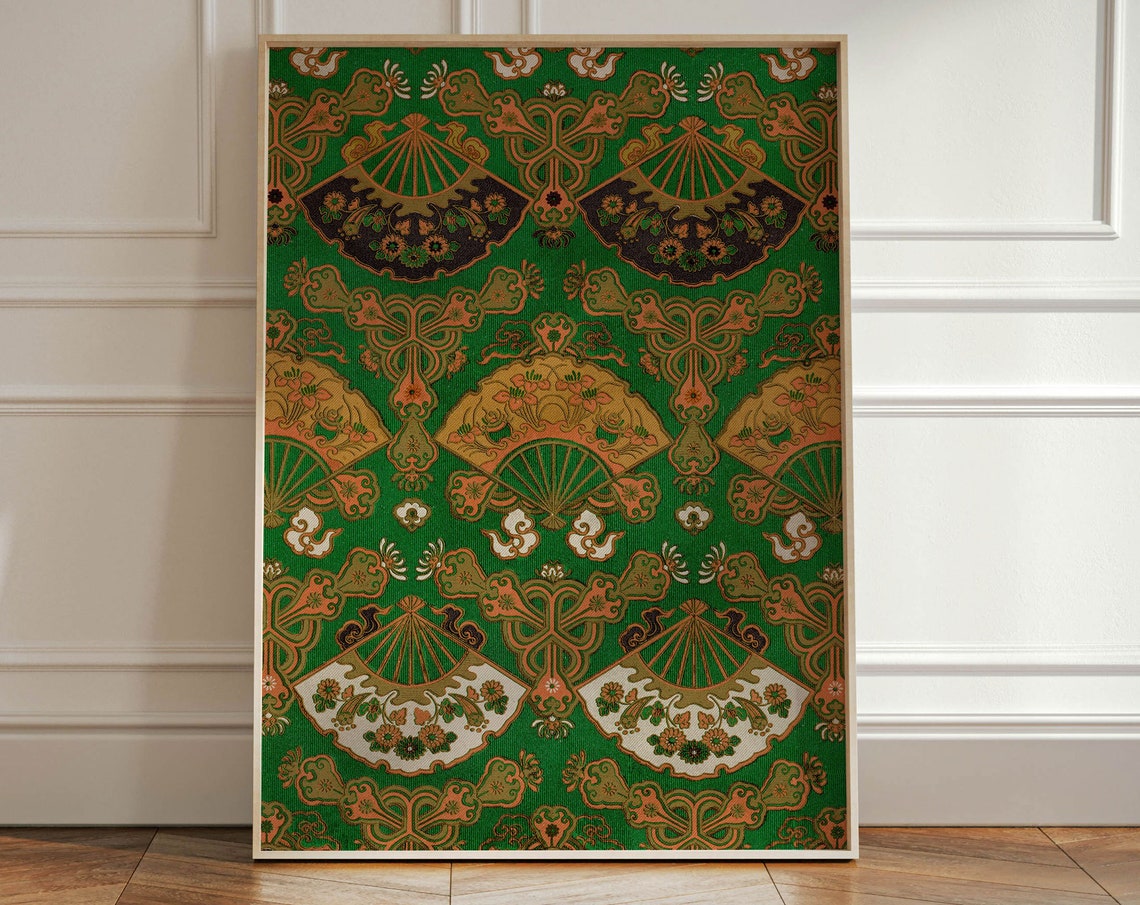 Japanese Woodblock Poster Floral Oriental Print Green And Red Wall Art Poster Popular Famous Artist Art Print Gallery Wall Home Decor