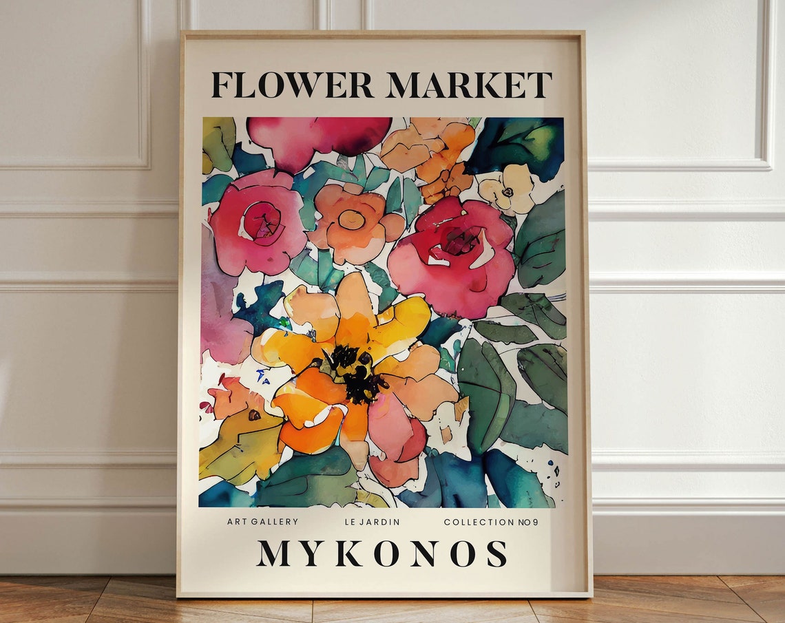 Mykonos Abstract Flower Market Print Colourful Plant Art Modern Gallery Wall Art Floral Poster Gift For Friend Living Room Bedroom