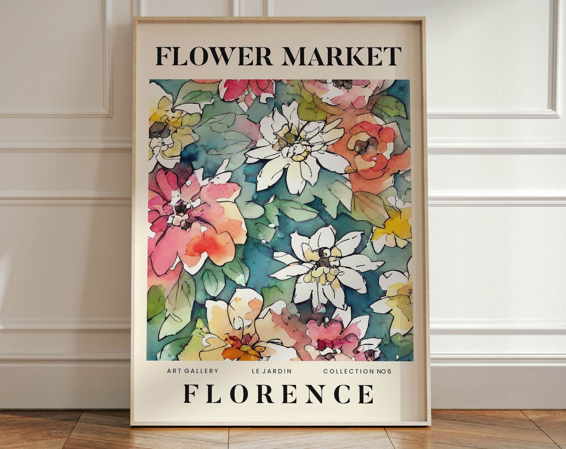 Florence Abstract Flower Market Print Colourful Plant Art Modern Gallery Wall Art Floral Poster Gift For Friend Living Room Bedroom