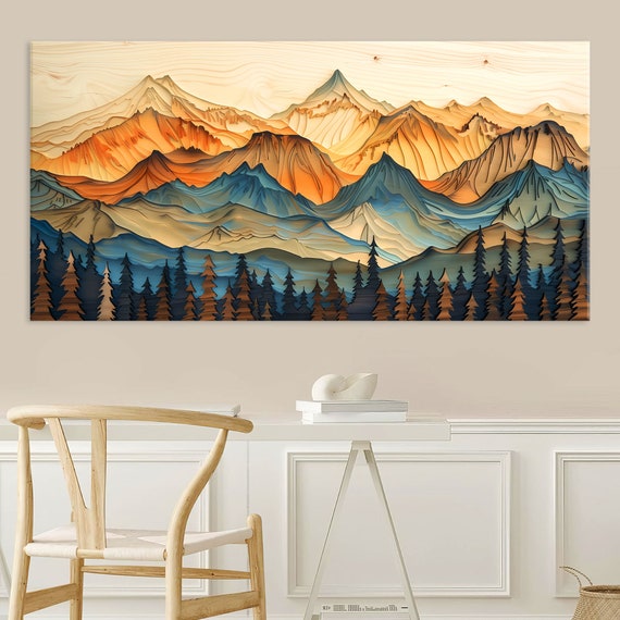 Wood Wall Art Mountain Wall Art Living Room Decor Abstract Mountain Wall Art Wood Texture Print Extra Large Wall Art
