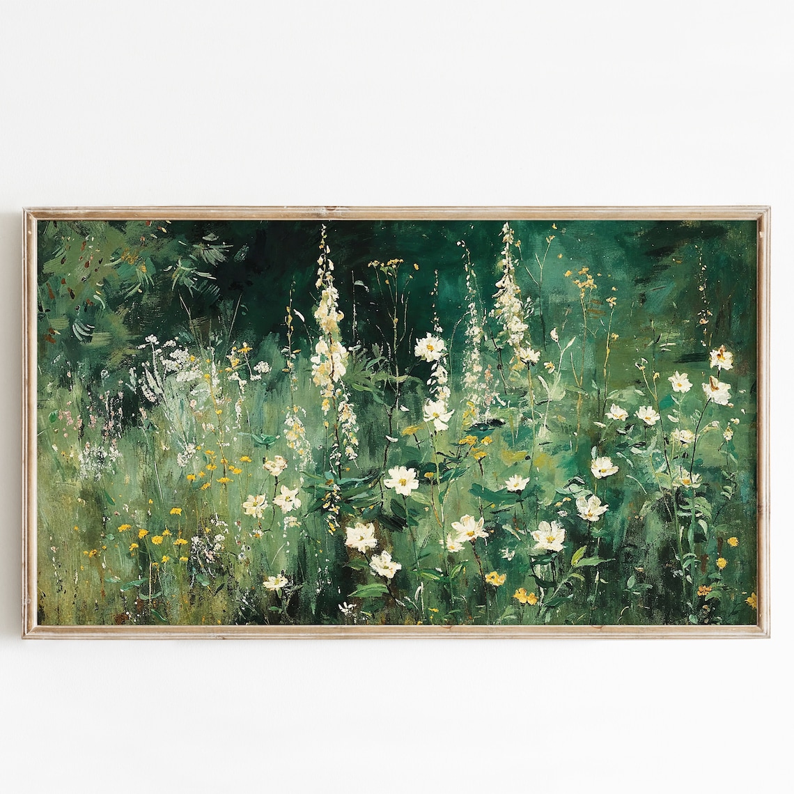 White Wildflowers Green Meadow Impressionist Floral Painting Poster