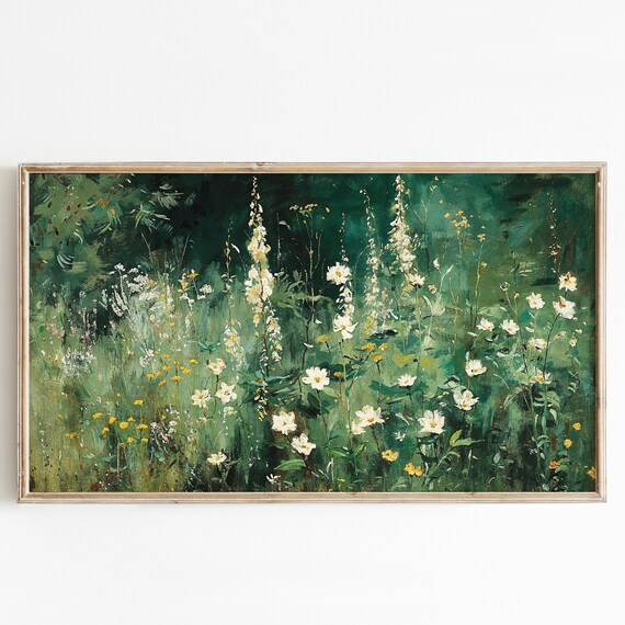 White Wildflowers Green Meadow Impressionist Floral Painting Poster