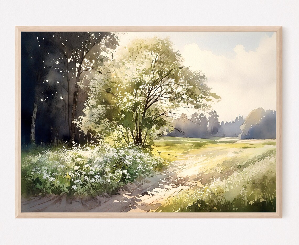 Rural Landscape Watercolor Painting Art Print