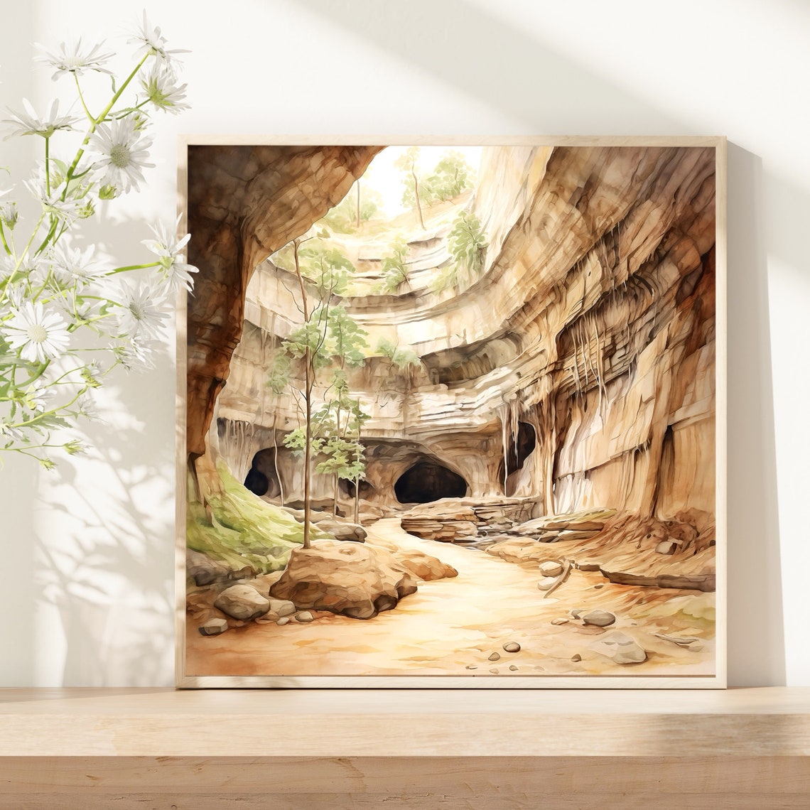 Mammoth Cave Sunlit Cavern Skylight Rock Walls Watercolor Poster - Image 5