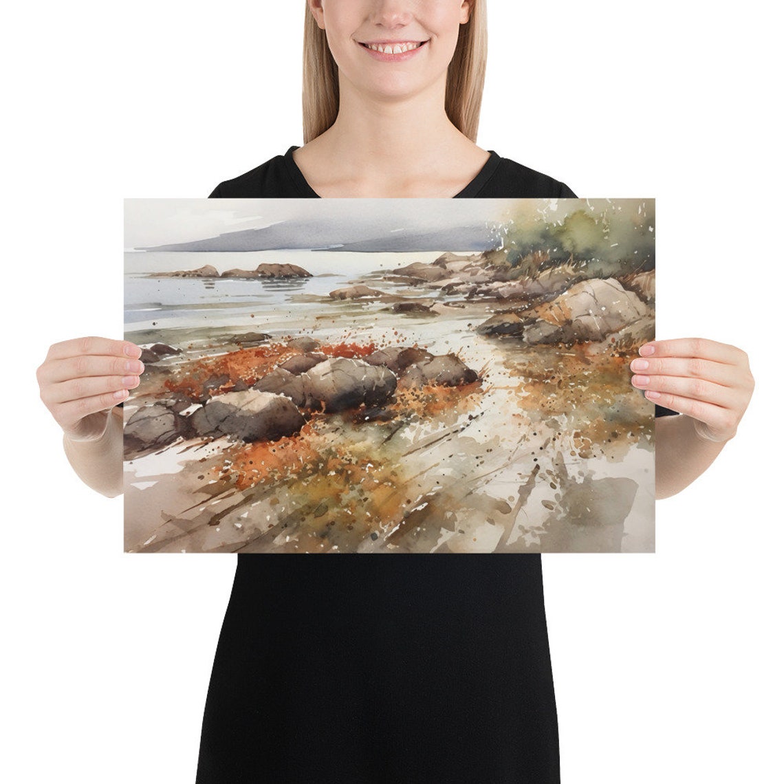 Isle of Skye Scotland Coral Beach Rocky Shore Watercolor Poster - Image 3