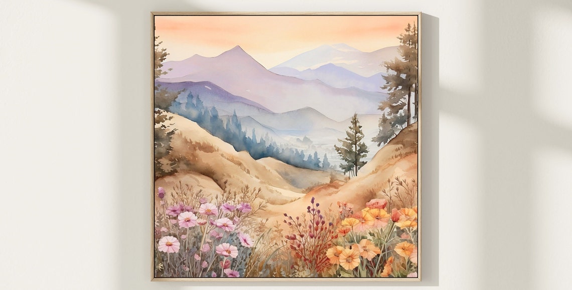 Mountain Landscape Watercolor Painting Art Print Home Decor Gift