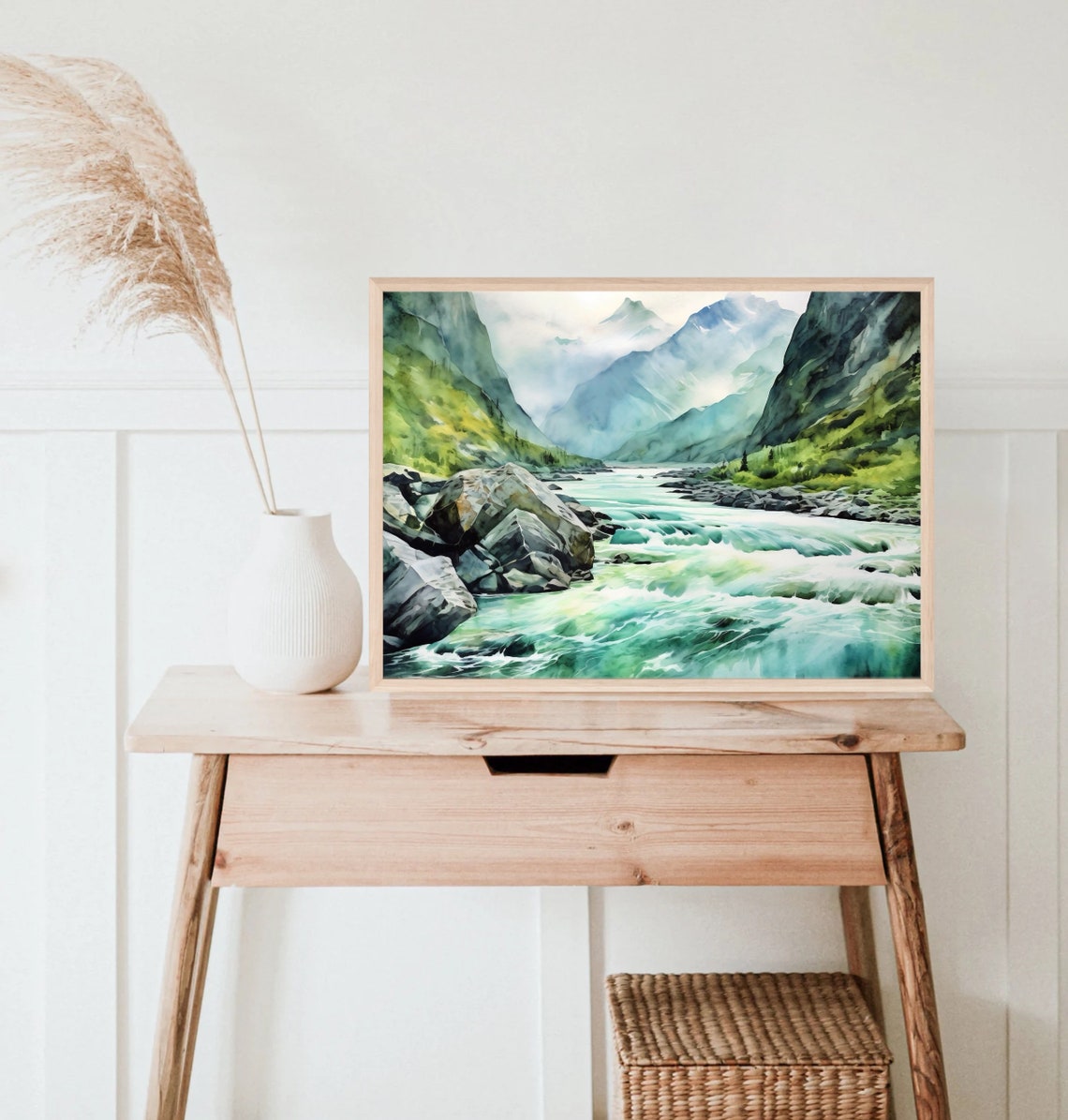 Mountain River Watercolor Painting Art Print - Image 5