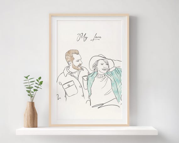 Custom Family Line Portrait, Gift For Him Art Print