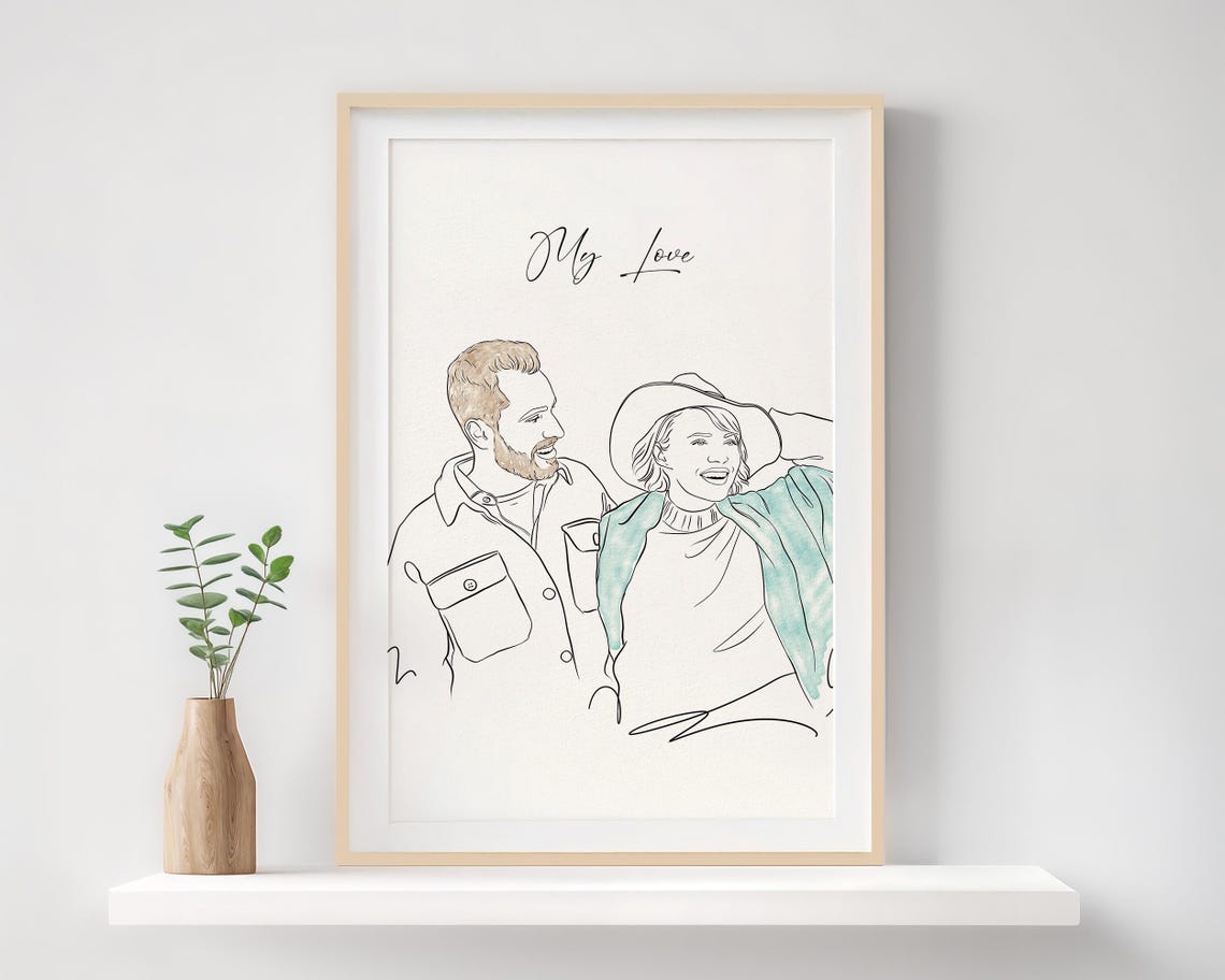Custom Family Line Portrait, Gift For Him Art Print