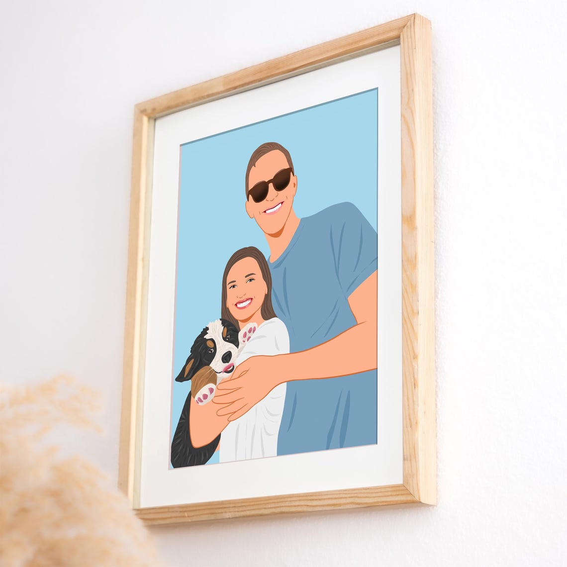 Custom Couple with Dog Walking Faceless Portrait Illustration Poster - Image 3