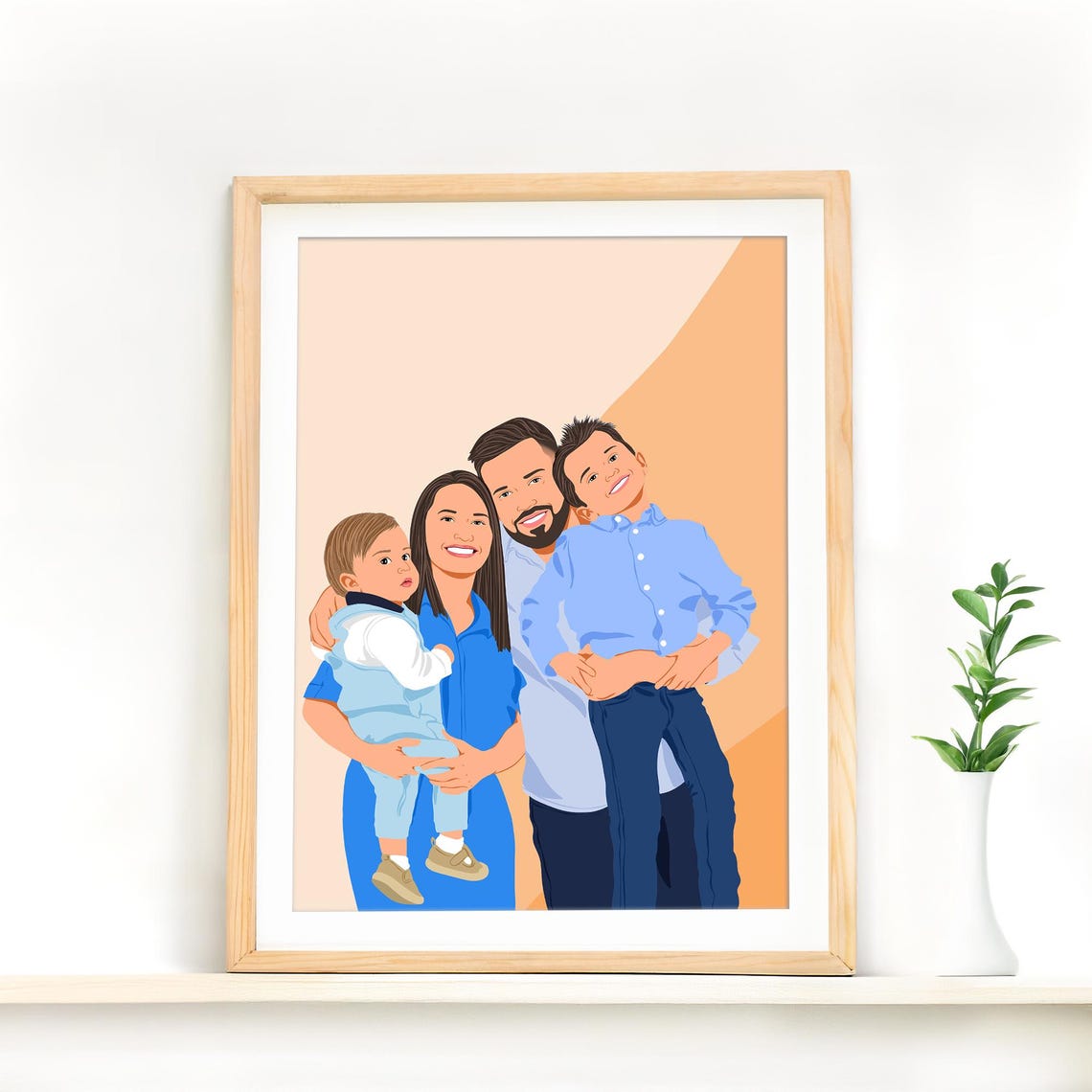 Custom Family of Five with Three Kids Faceless Portrait Illustration Poster - Image 2