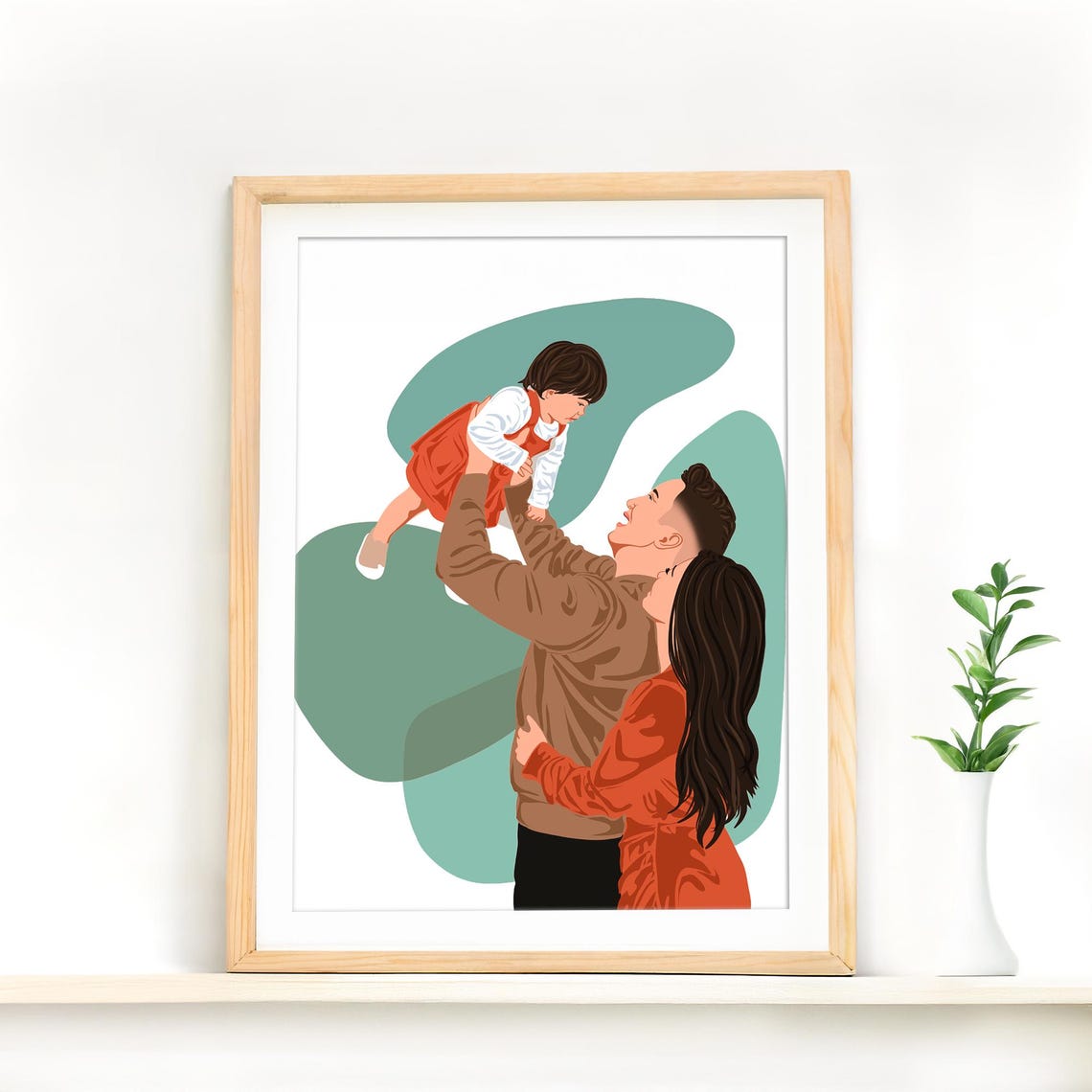 Custom Kissing Couple Faceless Portrait on Coral Red Background Poster - Image 2