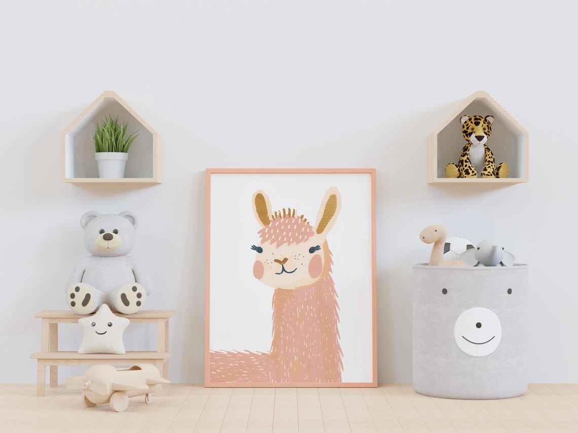 Adorable Peach Llama With Pink Mane Nursery Portrait Wall Art - Image 6