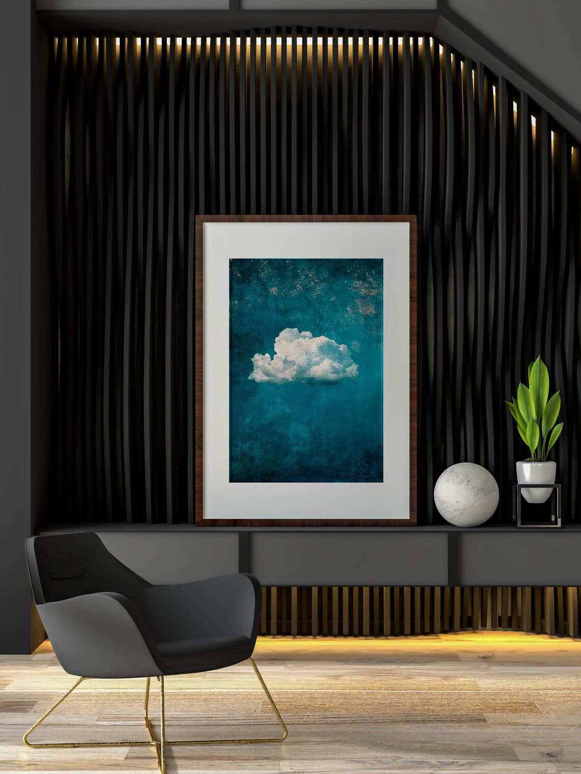 White Cloud Print, Blue Sky Retro Minimalist - Image 3