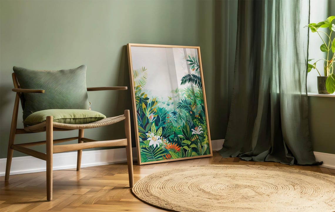 Lush Tropical Jungle Leaves in Soft Light Botanical Art Poster