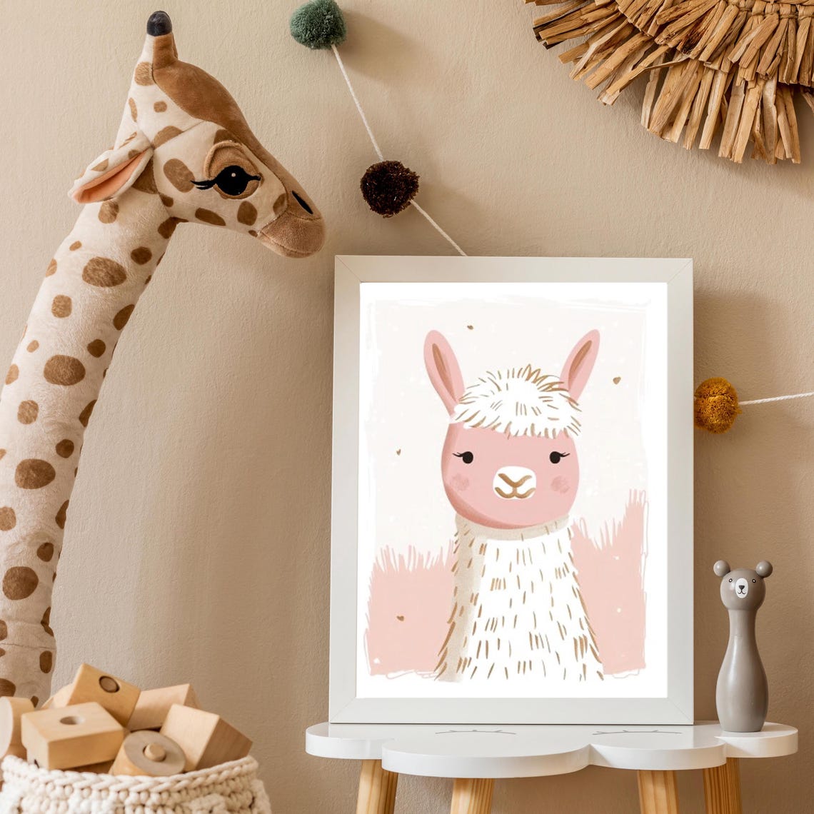 Sweet Pink Llama Nursery Illustration for a Kids Room Poster - Image 2
