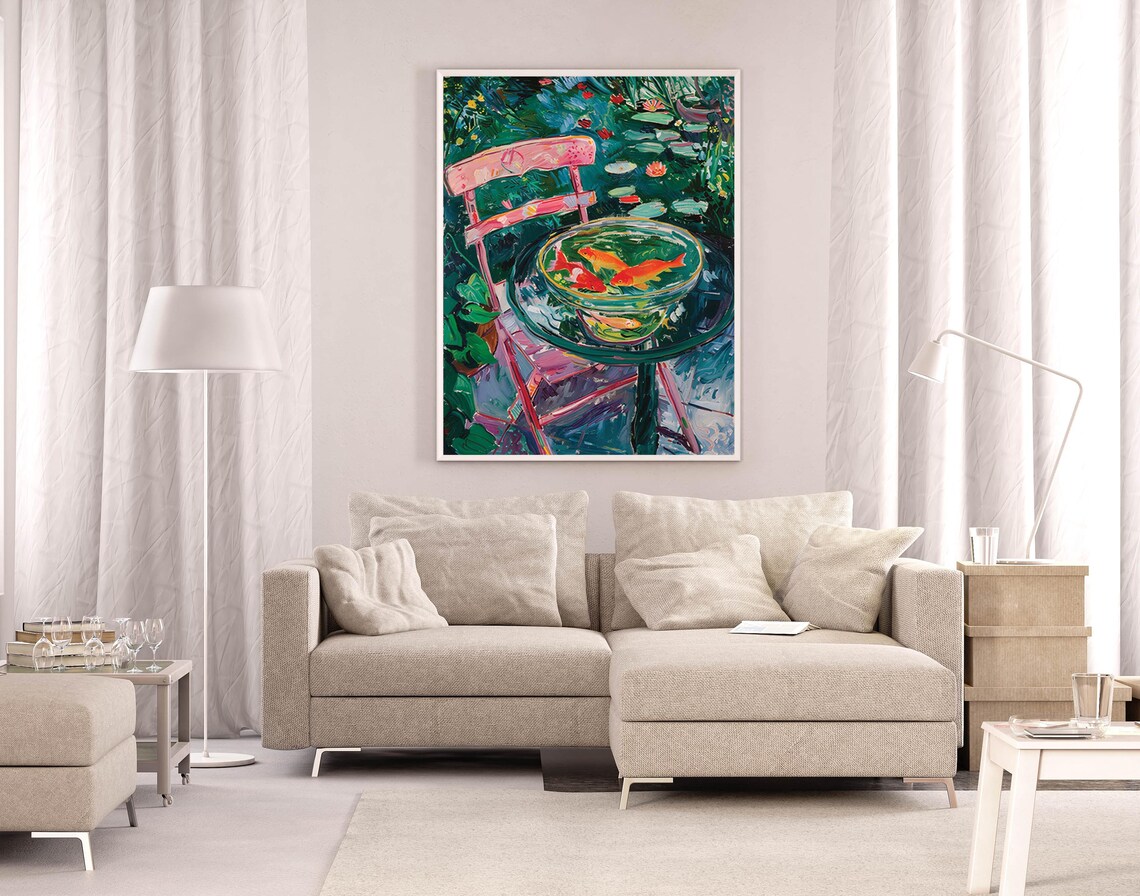 Goldfish Bowl Painting in Blooming Garden Impressionist Art Poster - Image 4