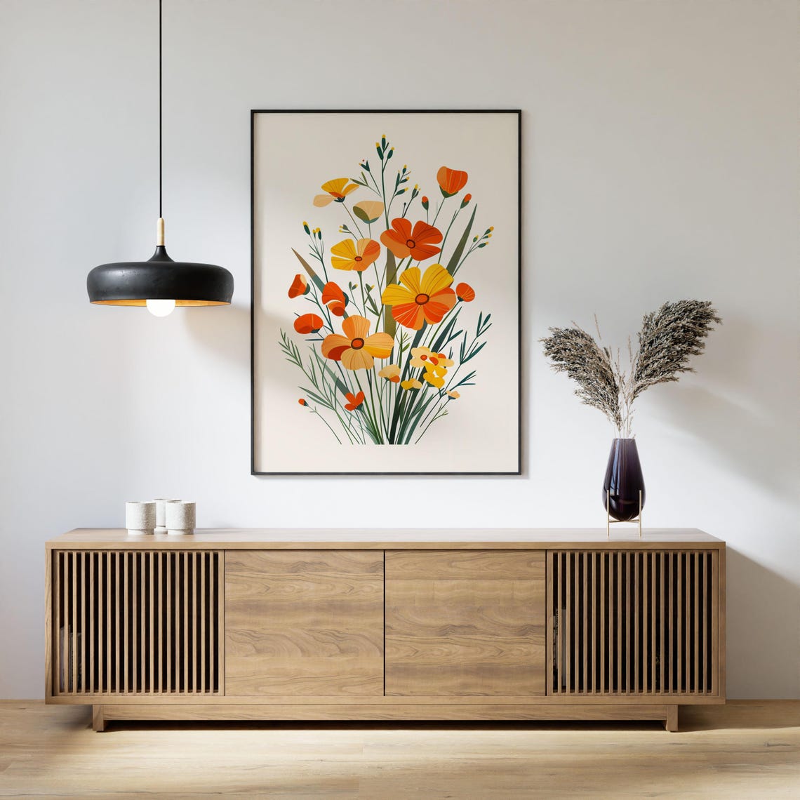Orange Poppy Wildflower Bouquet Modern Botanical Illustration Poster - Image 2