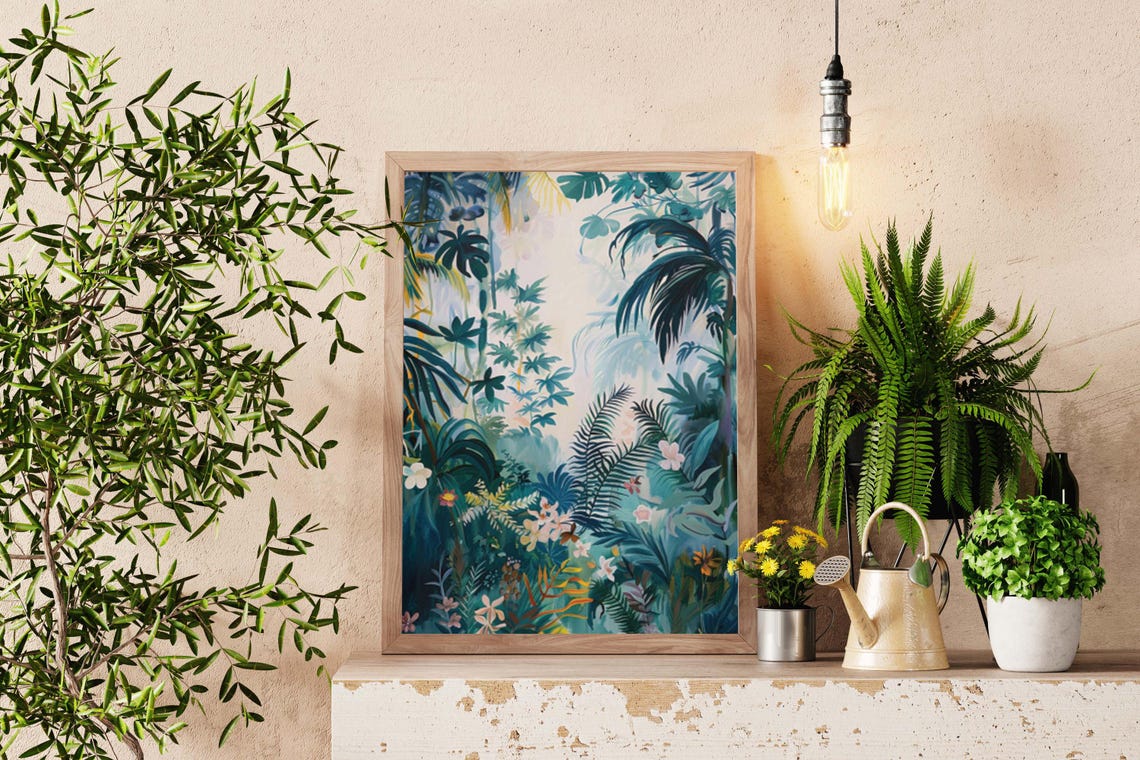 Tropical Rainforest Canopy in Deep Blue Greens Botanical Art Poster - Image 6