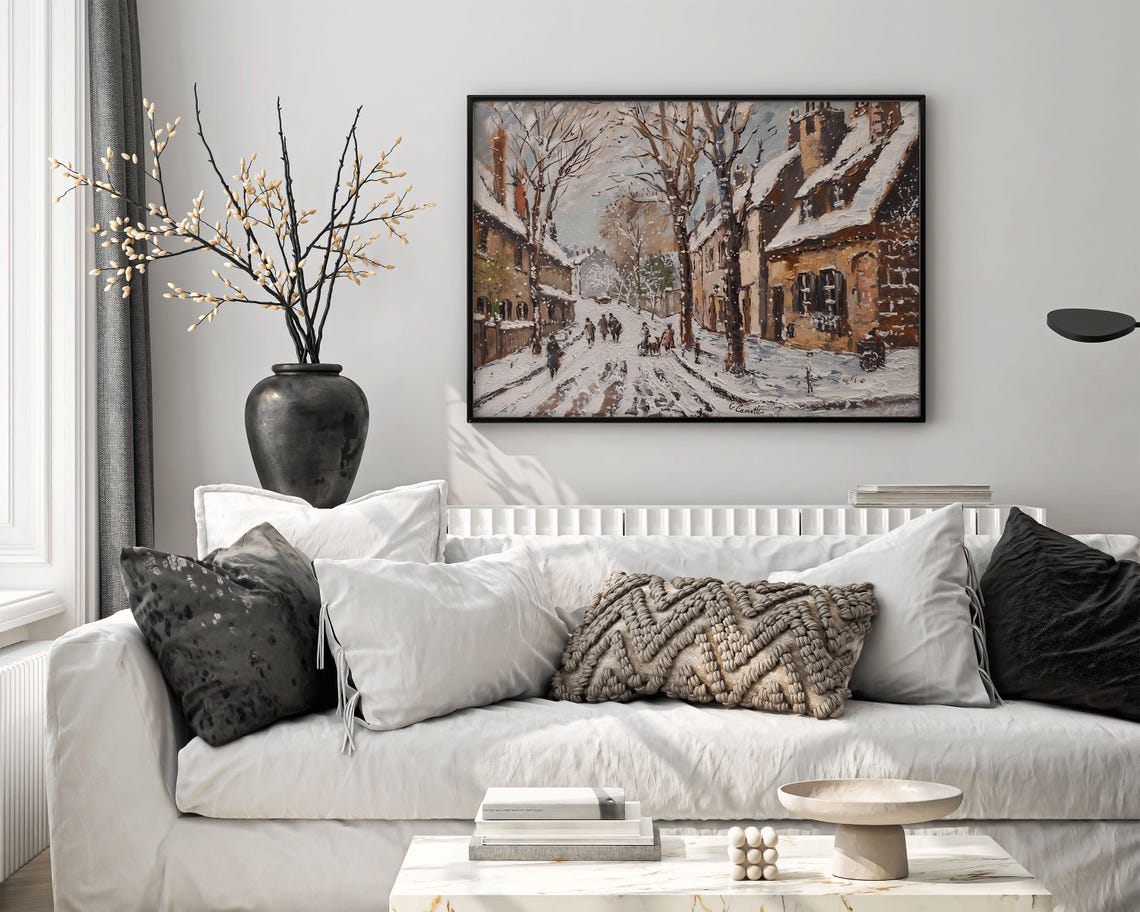 Snowy Cottage Painting Winter Village Portrait Cottage Print Village Decor Winter Cottage Poster Snowy Village Art Cottage Art - Image 4
