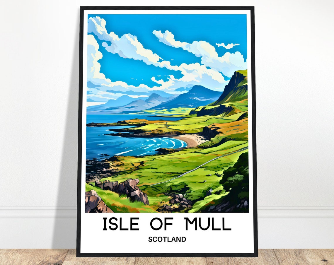 Isle of Mull Scotland Green Coastal Hills Rocky Shoreline Poster