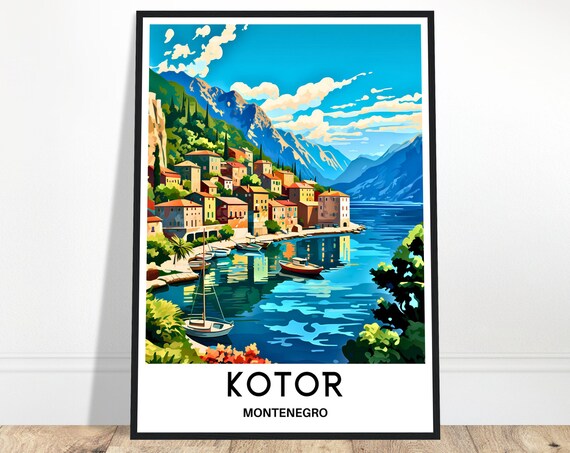 Kotor Travel Print Poster Montenegro Art Lover Gift Wall Hanging Home Office Desk Decor Illustration