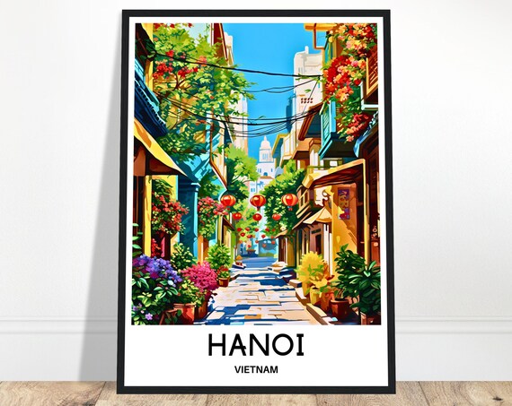 Hanoi Travel Print Poster Vietnamese Art Vietnam Lover Gift Wall Hanging Home Decor City Illustration