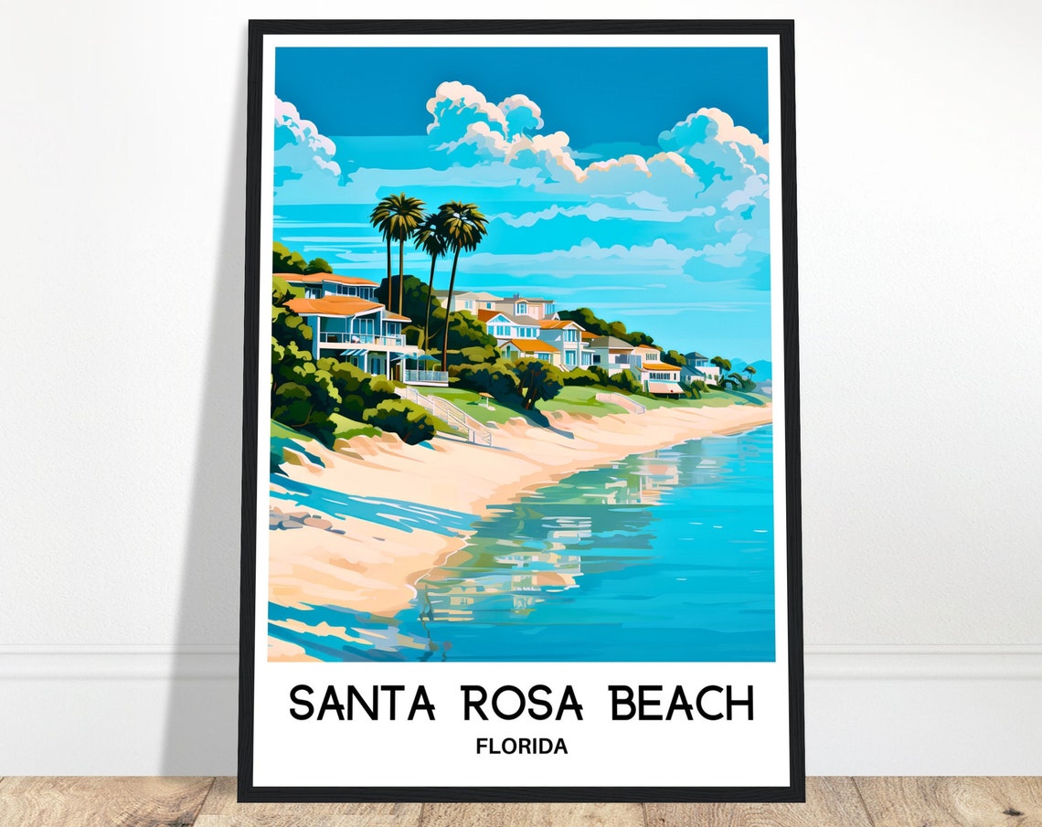 Santa Rosa Beach Florida Sandy Shore Palms Travel Souvenir Poster