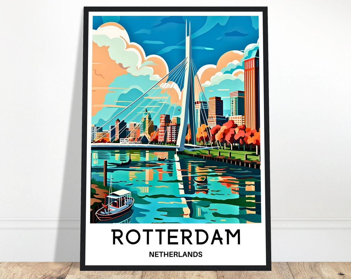 Rotterdam Erasmus Bridge River Skyline Cityscape Travel Poster