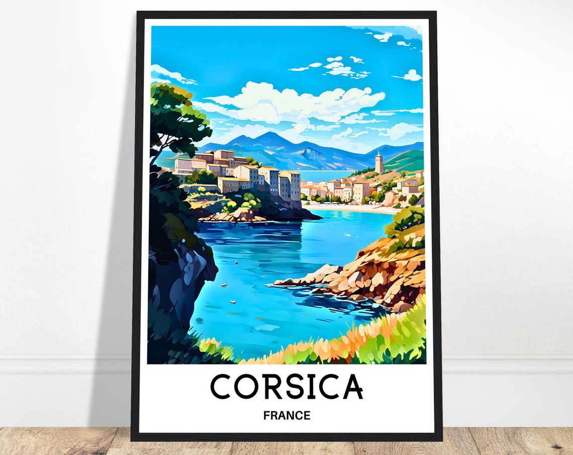 Corsica Travel Print Corsica Poster French Art Print France Lover Gift Wall Hanging Art Home Office Desk Decor Corsica Island Illustration