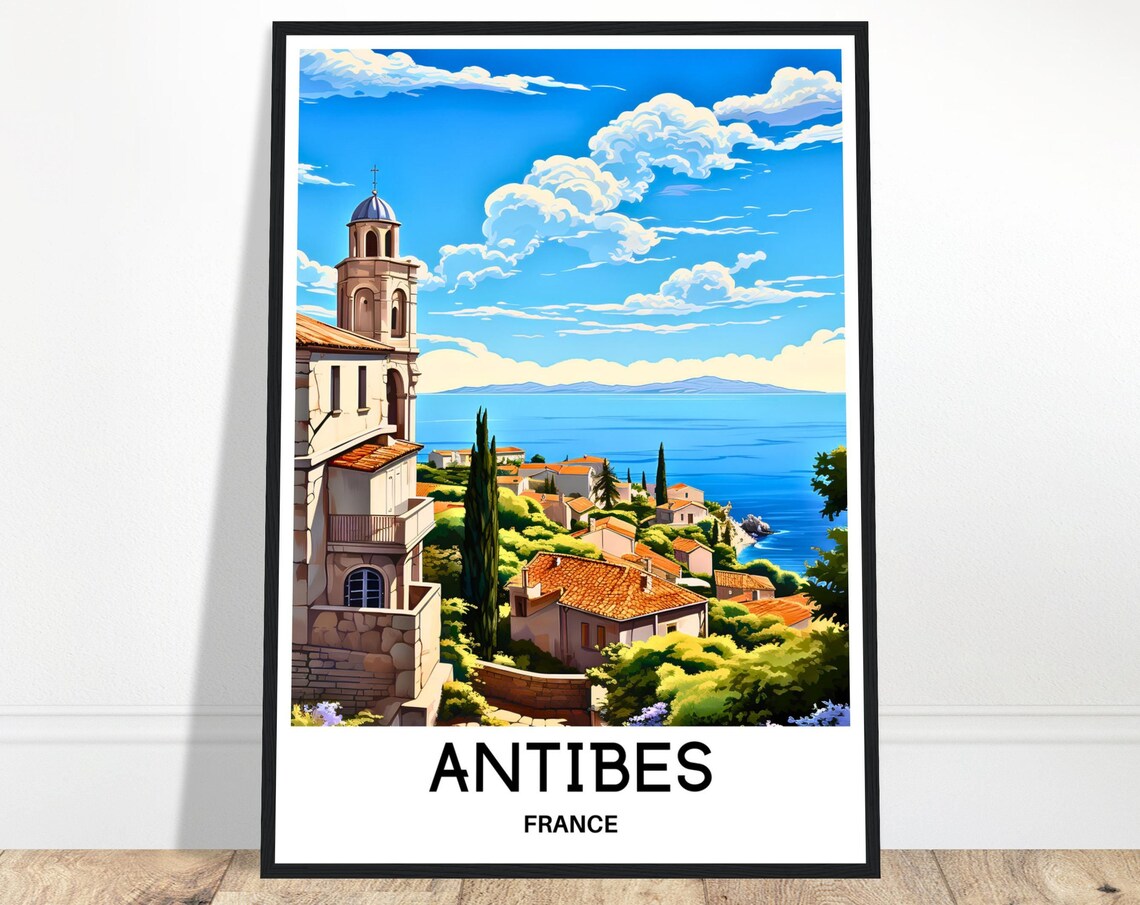 Antibes France Mediterranean Coast Church Vintage Travel Poster