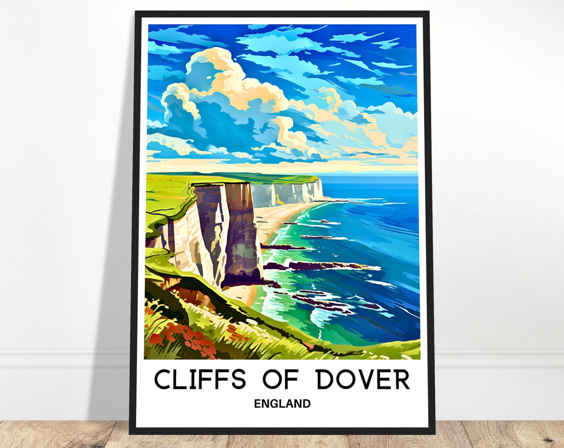 Cliffs of Dover England White Chalk Coastline View Travel Poster