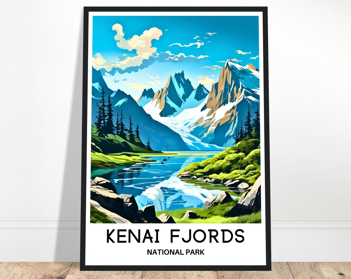 Kenai Fjords National Park Alaska Glaciers Lake Travel Poster