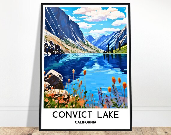 Convict Lake Travel Print Poster Art Lover Gift Wall Hanging Illustration Home Decor