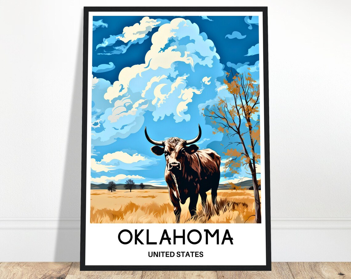 Oklahoma Travel Print Poster Art Lover Gift Wall Hanging Illustration Home Office Decor