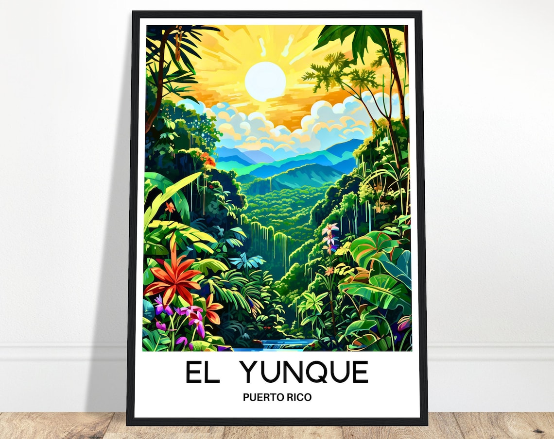 El Yunque Rainforest Sunburst Puerto Rico Caribbean Travel Poster