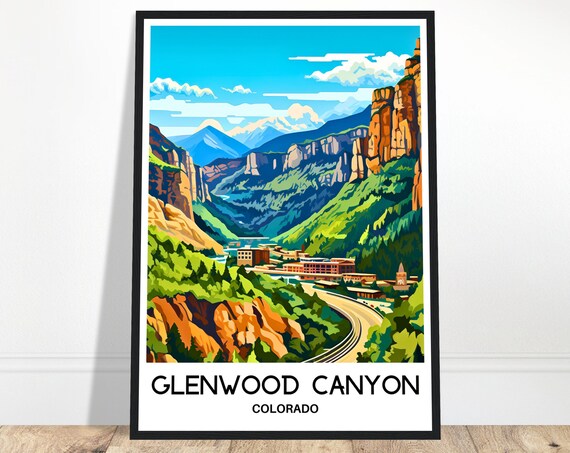 Glenwood Canyon Travel Print Poster Art America Lover Gift Wall Hanging Home Decor Colorado Illustration